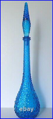 Vintage Empoli Italy Blue Hobnail/Bubble Glass Bottle Decanter With Stopper