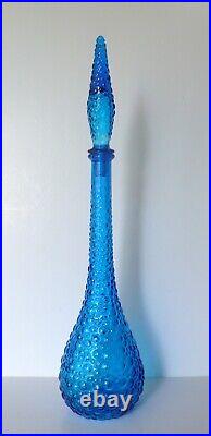 Vintage Empoli Italy Blue Hobnail/Bubble Glass Bottle Decanter With Stopper