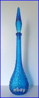 Vintage Empoli Italy Blue Hobnail/Bubble Glass Bottle Decanter With Stopper