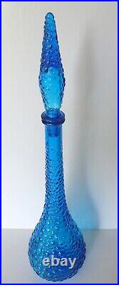 Vintage Empoli Italy Blue Hobnail/Bubble Glass Bottle Decanter With Stopper