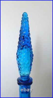 Vintage Empoli Italy Blue Hobnail/Bubble Glass Bottle Decanter With Stopper