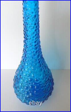 Vintage Empoli Italy Blue Hobnail/Bubble Glass Bottle Decanter With Stopper