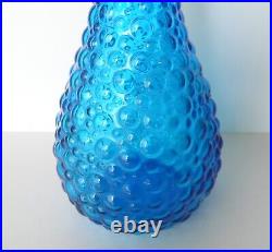 Vintage Empoli Italy Blue Hobnail/Bubble Glass Bottle Decanter With Stopper