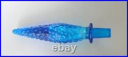 Vintage Empoli Italy Blue Hobnail/Bubble Glass Bottle Decanter With Stopper