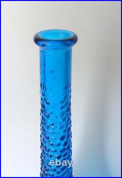 Vintage Empoli Italy Blue Hobnail/Bubble Glass Bottle Decanter With Stopper