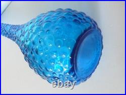 Vintage Empoli Italy Blue Hobnail/Bubble Glass Bottle Decanter With Stopper