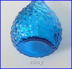 Vintage Empoli Italy Blue Hobnail/Bubble Glass Bottle Decanter With Stopper