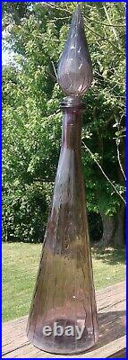 Vintage Empoli Italy Decanter Purple Genie Bottle Blown Glass Mid Century 20