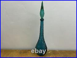 Vintage Empoli Italy Genie Bottle Decanter 22 Blue/Teal Bubble Hobnail Stopper