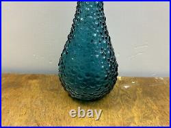 Vintage Empoli Italy Genie Bottle Decanter 22 Blue/Teal Bubble Hobnail Stopper