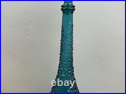 Vintage Empoli Italy Genie Bottle Decanter 22 Blue/Teal Bubble Hobnail Stopper