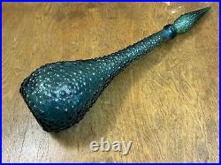 Vintage Empoli Italy Genie Bottle Decanter 22 Blue/Teal Bubble Hobnail Stopper