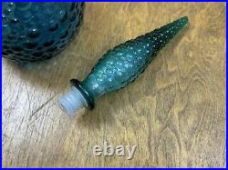 Vintage Empoli Italy Genie Bottle Decanter 22 Blue/Teal Bubble Hobnail Stopper