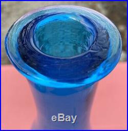 Vintage Empoli Italy Glass Decanter Blue With Stopper MCM HUGE 24 EC