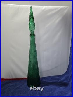 Vintage Empoli Italy Green Genie Bottle Decanter Wax Drip Hobnail Stopper