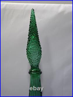 Vintage Empoli Italy Green Genie Bottle Decanter Wax Drip Hobnail Stopper