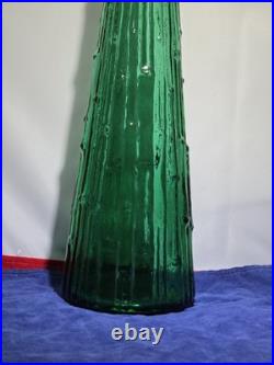 Vintage Empoli Italy Green Genie Bottle Decanter Wax Drip Hobnail Stopper