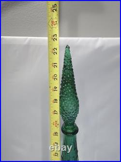 Vintage Empoli Italy Green Genie Bottle Decanter Wax Drip Hobnail Stopper
