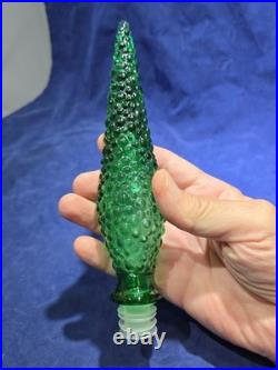 Vintage Empoli Italy Green Genie Bottle Decanter Wax Drip Hobnail Stopper