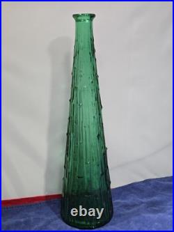 Vintage Empoli Italy Green Genie Bottle Decanter Wax Drip Hobnail Stopper