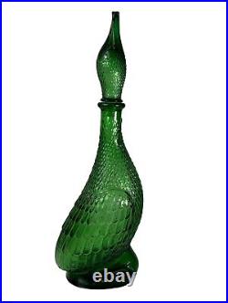 Vintage Empoli Italy Green Glass Decanter Duck Goose 15.5 Bottle Mid Century