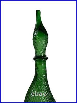 Vintage Empoli Italy Green Glass Decanter Duck Goose 15.5 Bottle Mid Century