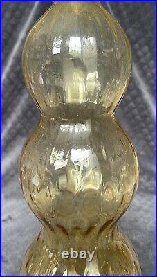 Vintage Empoli Italy Triple Gourd Optic Amber Genie Bottle Decanter