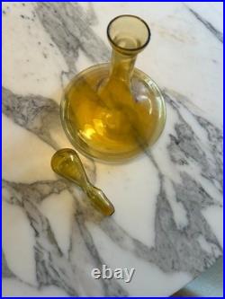 Vintage Empoli Italy Yellow Glass Genie Bottle Decanter with Stopper