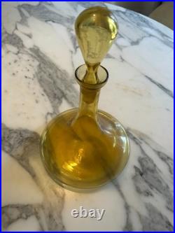 Vintage Empoli Italy Yellow Glass Genie Bottle Decanter with Stopper