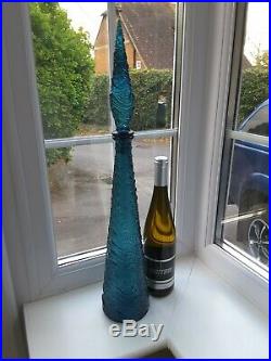 Vintage Empoli Large Italian blue glass wave pattern decanter / genie bottle