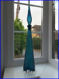 Vintage Empoli Large Italian blue glass wave pattern decanter / genie bottle