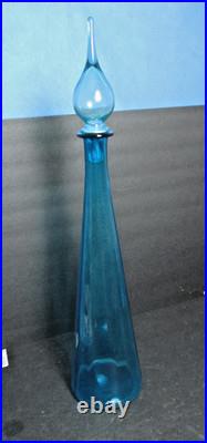 Vintage Empoli Murano Glass Decanter in Blue 27 Tall