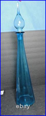 Vintage Empoli Murano Glass Decanter in Blue 27 Tall