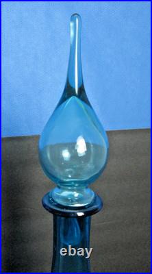 Vintage Empoli Murano Glass Decanter in Blue 27 Tall