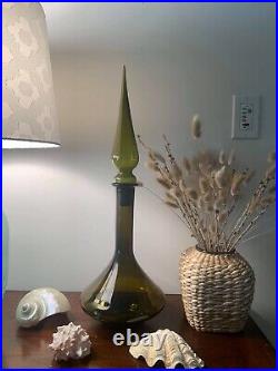 Vintage Empoli Olive Green Glass Genie Ships Decanter Bottle 21 3/4 MCM Italian