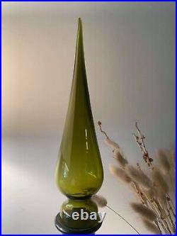 Vintage Empoli Olive Green Glass Genie Ships Decanter Bottle 21 3/4 MCM Italian