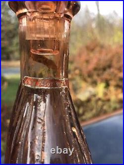 Vintage Empoli PINK APRICOT Hourglass Genie Bottle Decanter With LABELS MINT