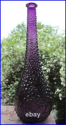 Vintage Empoli Purple Plum Hobnail Glass Genie Bottle Decanter Vase No Stopper