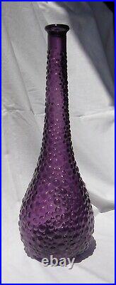 Vintage Empoli Purple Plum Hobnail Glass Genie Bottle Decanter Vase No Stopper