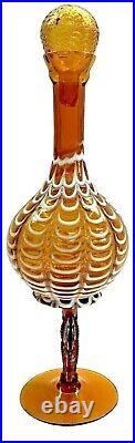 Vintage Empoli Rare Amber Glass Butterfly Monarch Decanter Wine Pitcher Italy