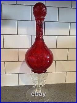 Vintage Empoli Rare Red Glass Butterfly Monarch Decanter Wine Pitcher Italy MCM