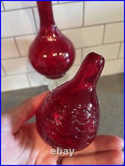 Vintage Empoli Rare Red Glass Butterfly Monarch Decanter Wine Pitcher Italy MCM