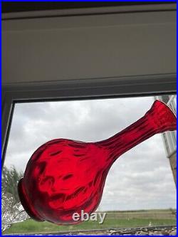 Vintage Empoli Rare Red Glass Butterfly Monarch Decanter Wine Pitcher Italy MCM