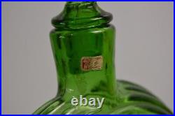 Vintage Empoli Ribbed Circular Decanter Green Geometrics Italy Glass MCM Barware