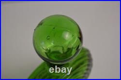 Vintage Empoli Ribbed Circular Decanter Green Geometrics Italy Glass MCM Barware