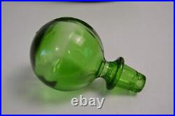 Vintage Empoli Ribbed Circular Decanter Green Geometrics Italy Glass MCM Barware