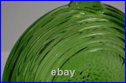 Vintage Empoli Ribbed Circular Decanter Green Geometrics Italy Glass MCM Barware