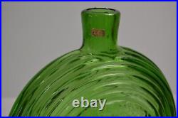 Vintage Empoli Ribbed Circular Decanter Green Geometrics Italy Glass MCM Barware