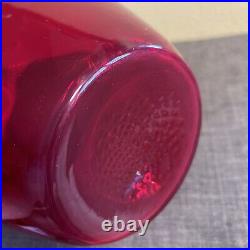 Vintage Empoli Ruby Red Hand Blown Glass Decanter with Stopper 23 Tall