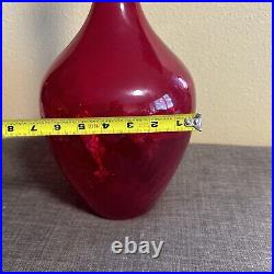 Vintage Empoli Ruby Red Hand Blown Glass Decanter with Stopper 23 Tall